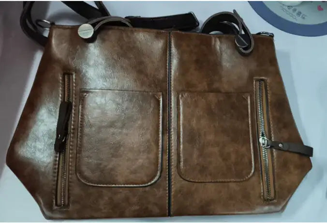Retro PU-Ölleder Handtasche mit Doppelter Tasche – Modische Schulter- und Crossbody-Tasche - Damenmode online kaufen | Isabell Boutique
