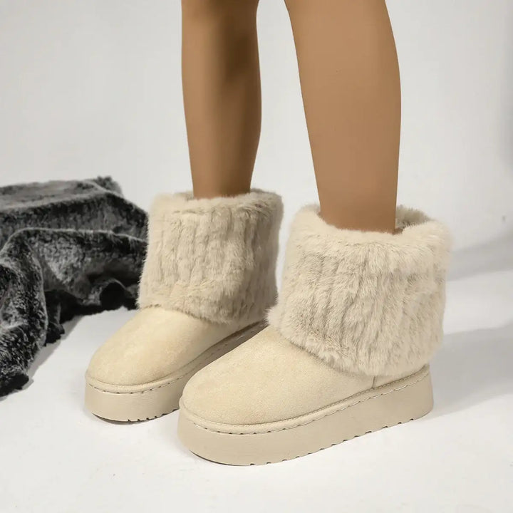 Herbst- und Winter-Freizeitstiefel mit dicker Sohle, runder Spitze und warmem Futter (Felloptik) - Damenmode online kaufen | Isabell Boutique