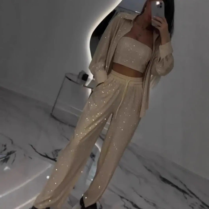 Loose Sequins Jacket Tube Top Three-piece Suit - Damenmode online kaufen | Isabell Boutique