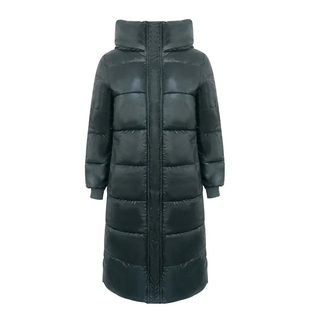 Schwarzer Damen-Steppmantel mit hohem Kragen isoliert, für Damen, IsabellBoutique030