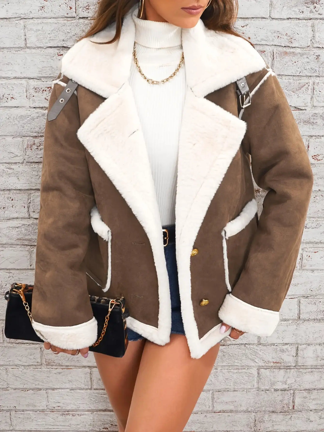 Braune Shearling Jacke mit weißem Futter, Damenmode, IsabellBoutique030