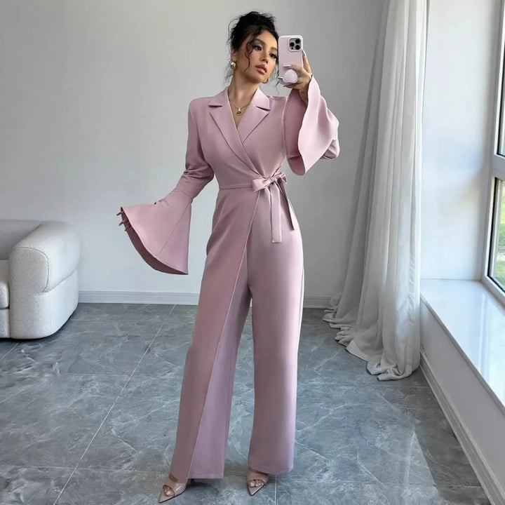 Rosa Overall mit weiten Ärmeln, Blazer-Stil, mit Bindegürtel. IsabellBoutique030