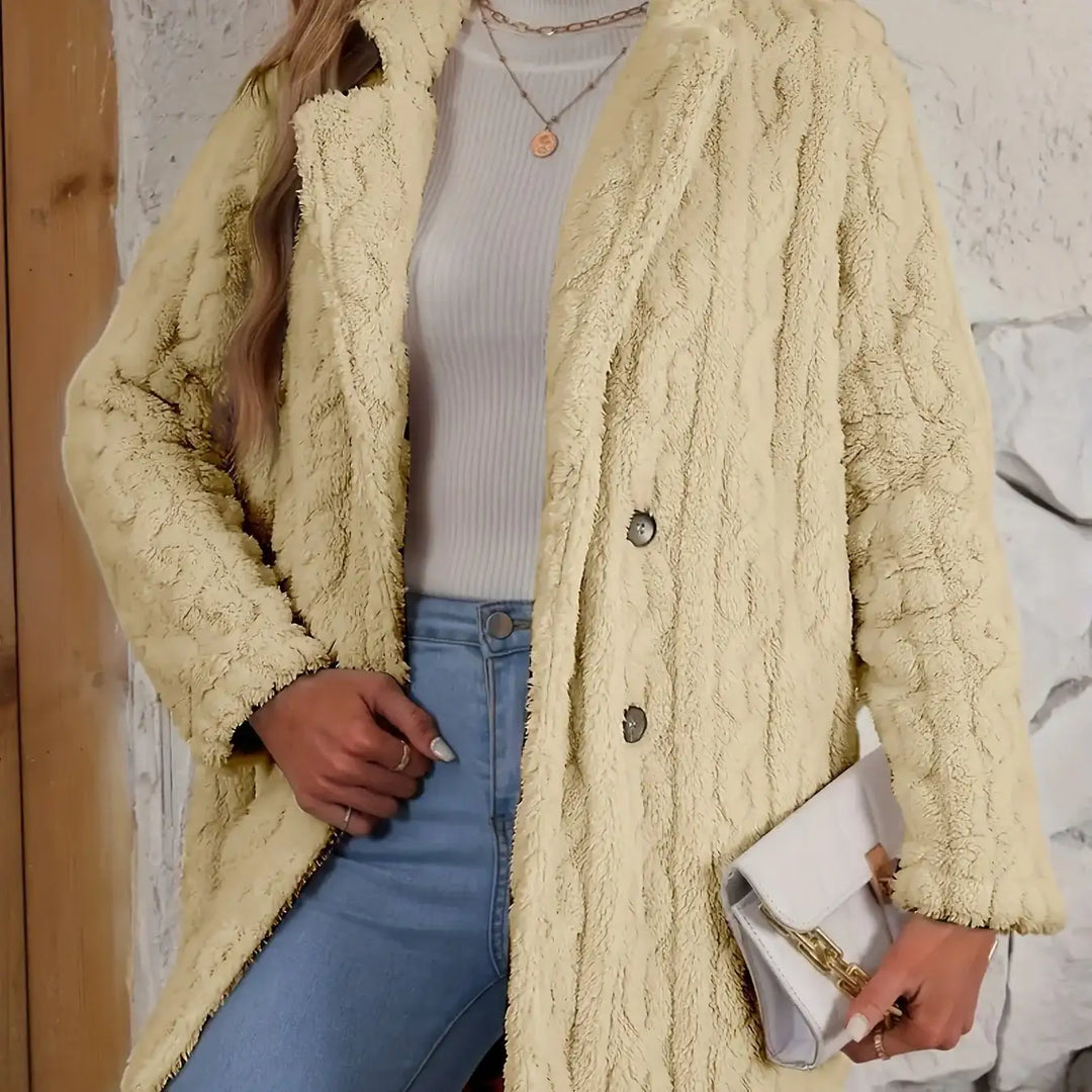Beigefarbener Teddy-Mantel mit Knöpfen, Damenmode, IsabellBoutique030