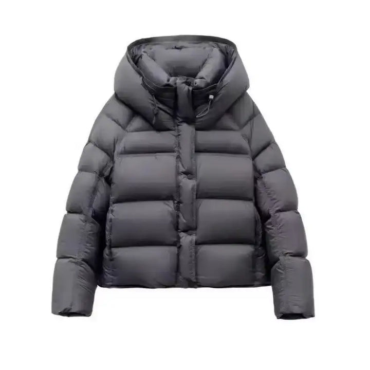 Graue Daunenjacke mit Kapuze für Damen, Winterjacke, IsabellBoutique030