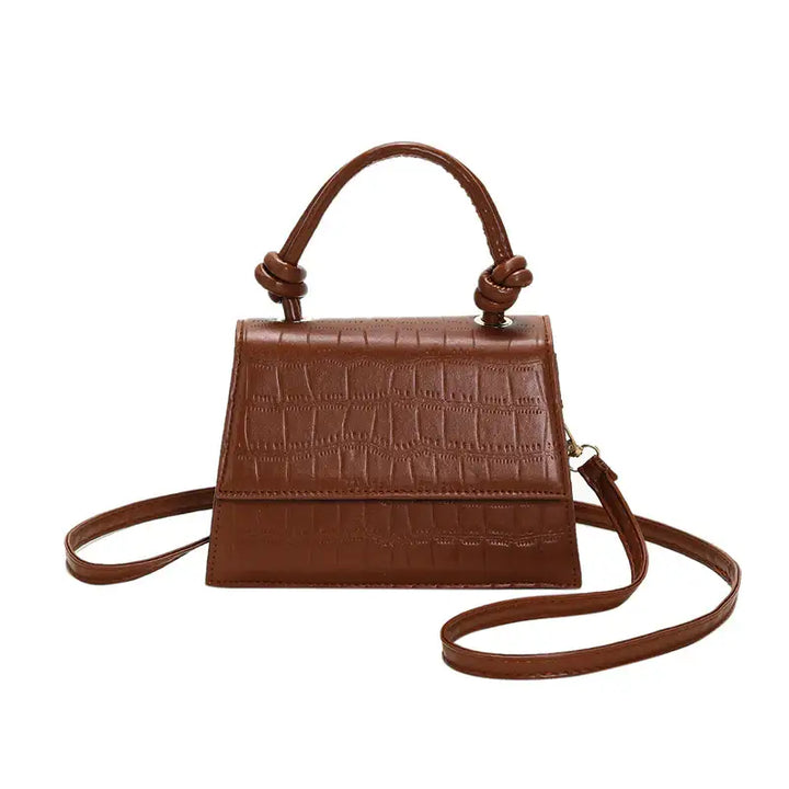 Braune Handtasche mit Krokodil-Optik und Schulterriemen, IsabellBoutique030