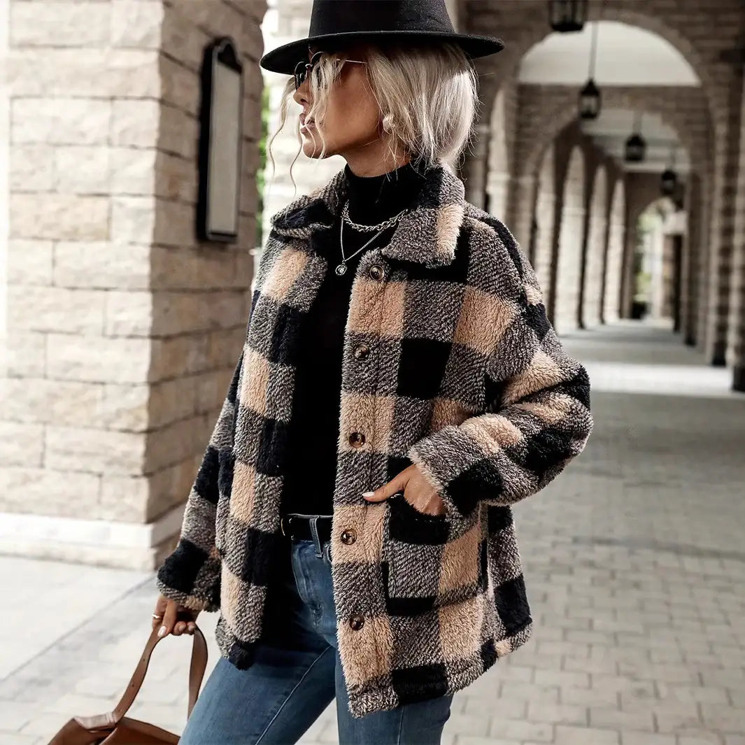 Gekaro-Muster-Jacke, schwarz-beige, Damenmode, IsabellBoutique030
