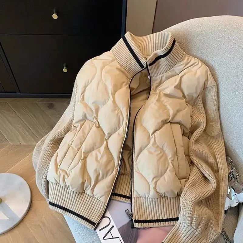 Neu retro-inspirierte, gestrickte Damen-Steppjacke im amerikanischen Stil - Damenmode online kaufen | Isabell Boutique