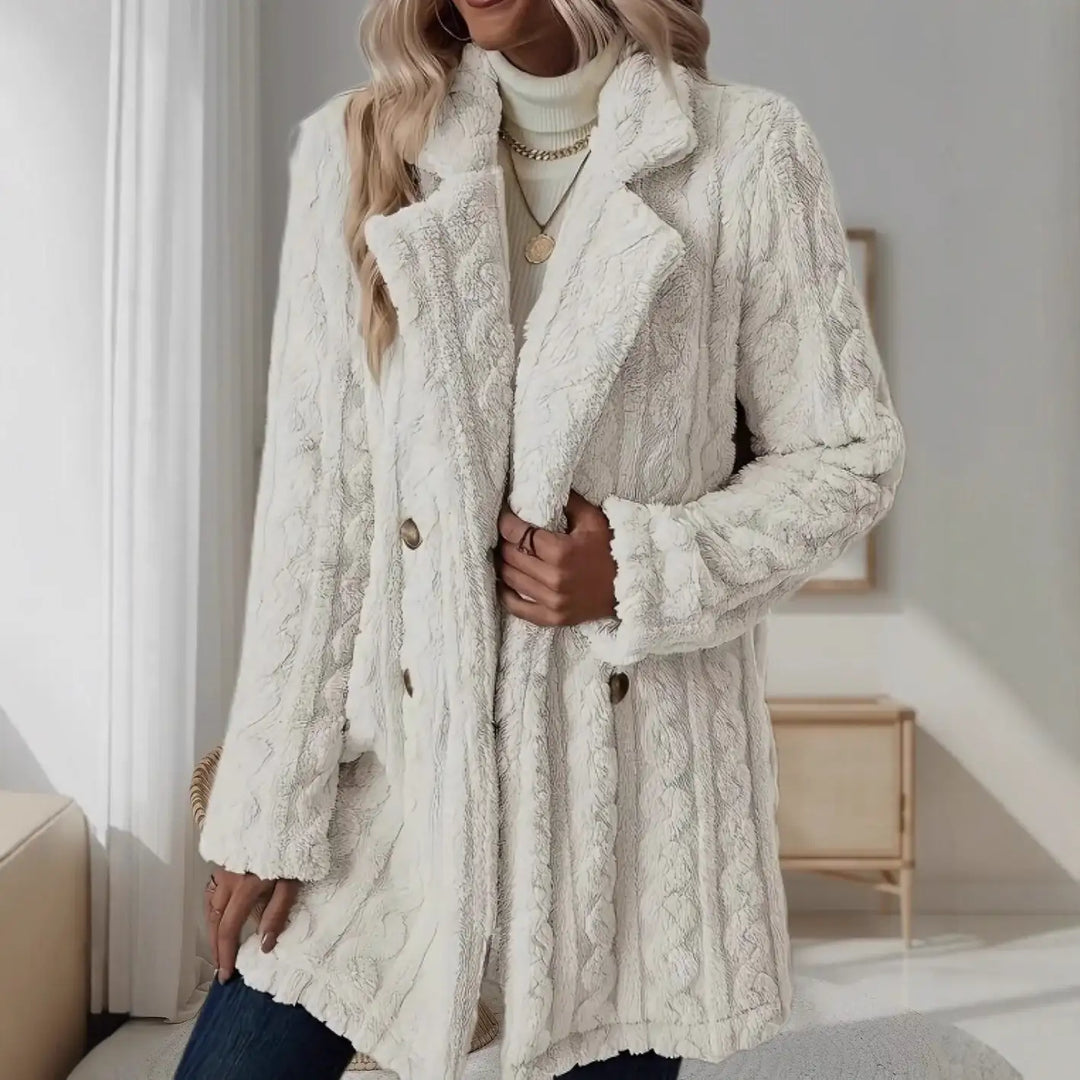 Weißer Teddy-Mantel mit Knöpfen, Damenmode bei IsabellBoutique030