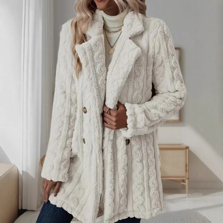 Weißer Teddy-Mantel mit Knöpfen, Damenmode bei IsabellBoutique030