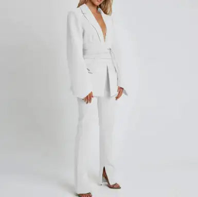 Weißer Damenanzug mit Blazer ve Hose, eleganter Look, IsabellBoutique030