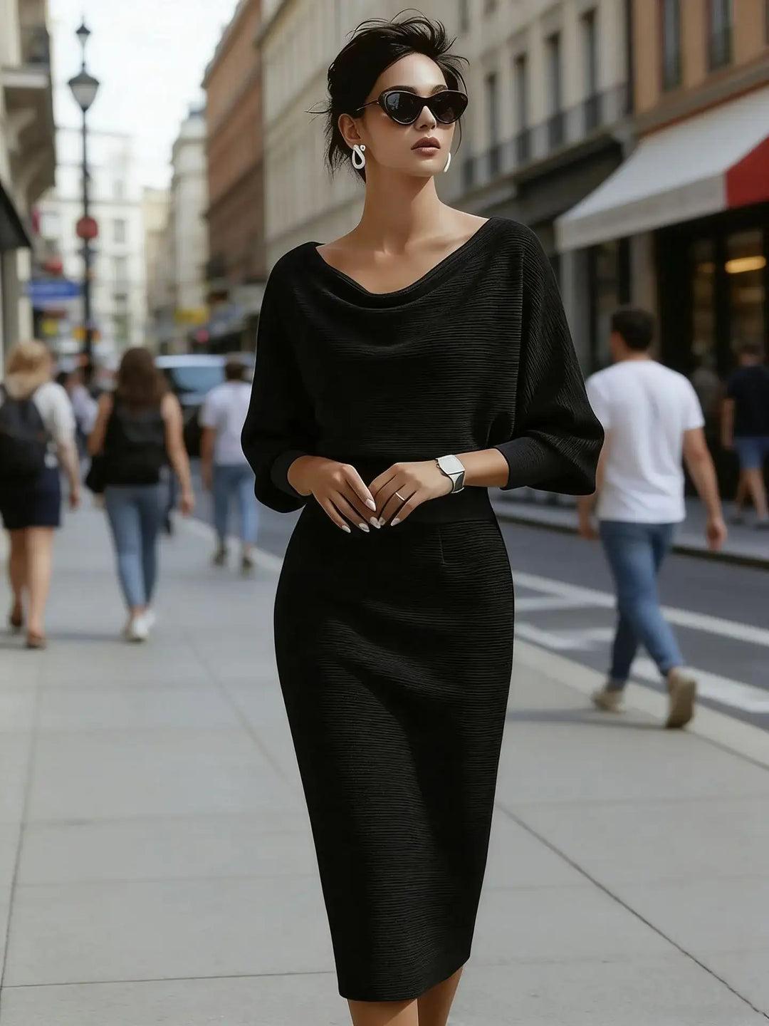 Elegantes, figurbetontes Damenkleid in einfarbigem Design (Plus Size) mit edlem Look - Damenmode online kaufen | Isabell Boutique