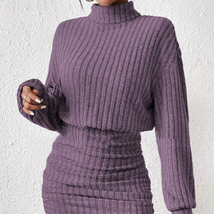 Langarm-Strickanzug mit hohem Kragen und Rippstrick-Design - Damenmode online kaufen | Isabell Boutique