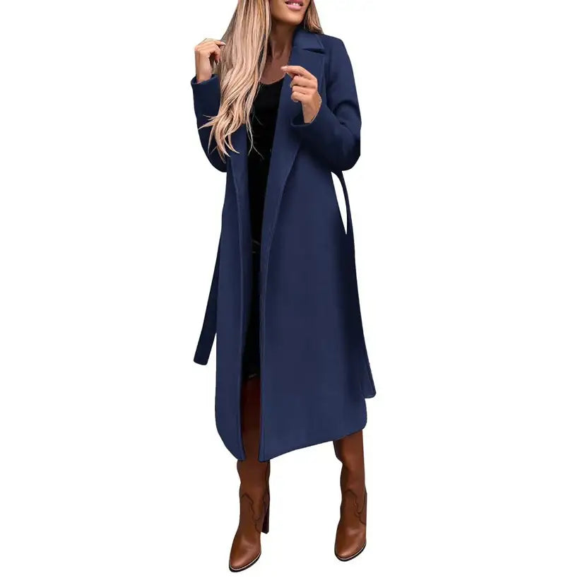 Dunkelblauer Mantel mit Bindegürtel, Damenmode, IsabellBoutique030