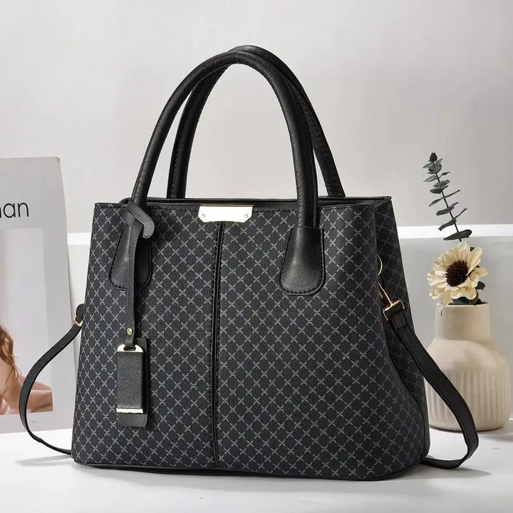 Schwarze Handtasche mit Muster und Henkeln, Umhängetasche, IsabellBoutique030
