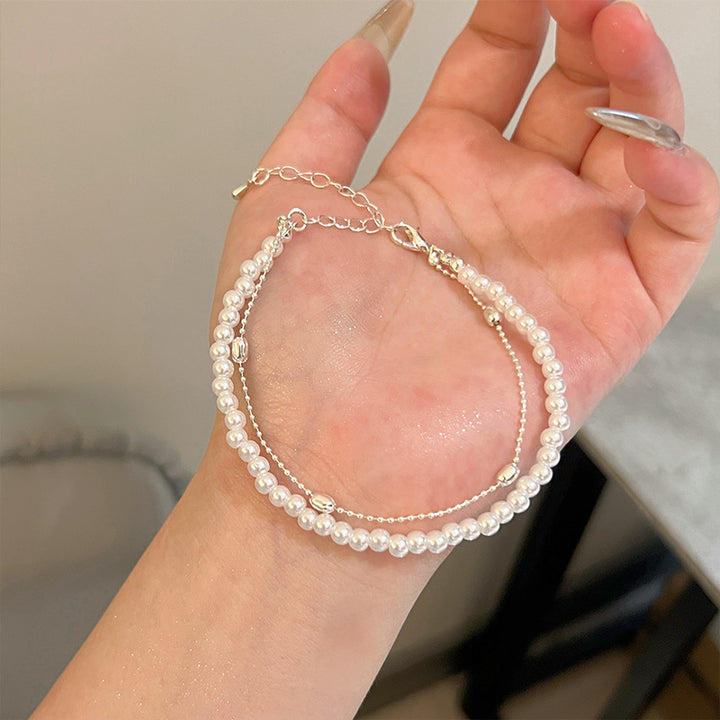 Elegantes Perlenarmband mit Silberkette, weiß, für Damenmode – IsabellBoutique030