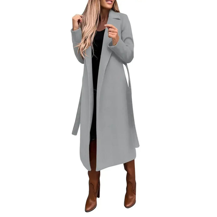 Grauer Mantel mit Bindegürtel, eleganter Stil für Damen, IsabellBoutique030