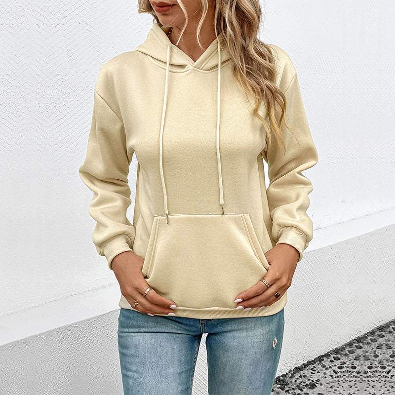 Grenzüberschreitender Langarm Hoodie in Unifarbe - Damenmode online kaufen | Isabell Boutique
