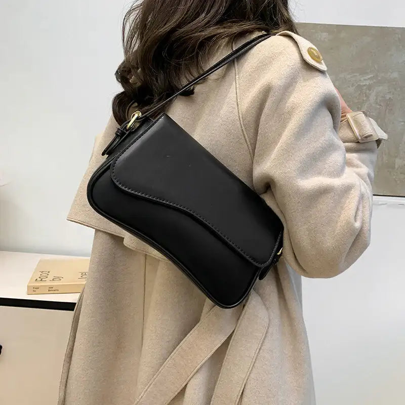 Schwarze Schultertasche, elegantes Design, für Damen, IsabellBoutique030