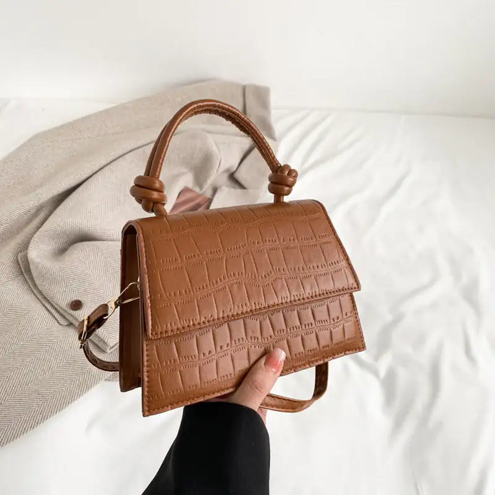 Braune Handtasche in Kroko-Optik, Schultertasche, Damenmode bei IsabellBoutique030