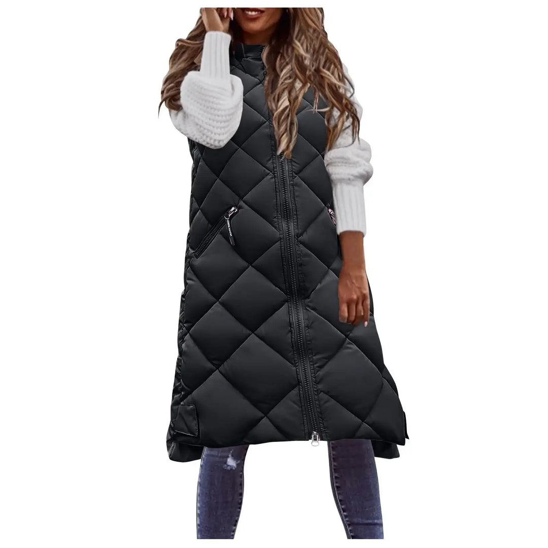 Schwarze Steppweste mit Reißverschluss, schwarze Damenmode bei IsabellBoutique030