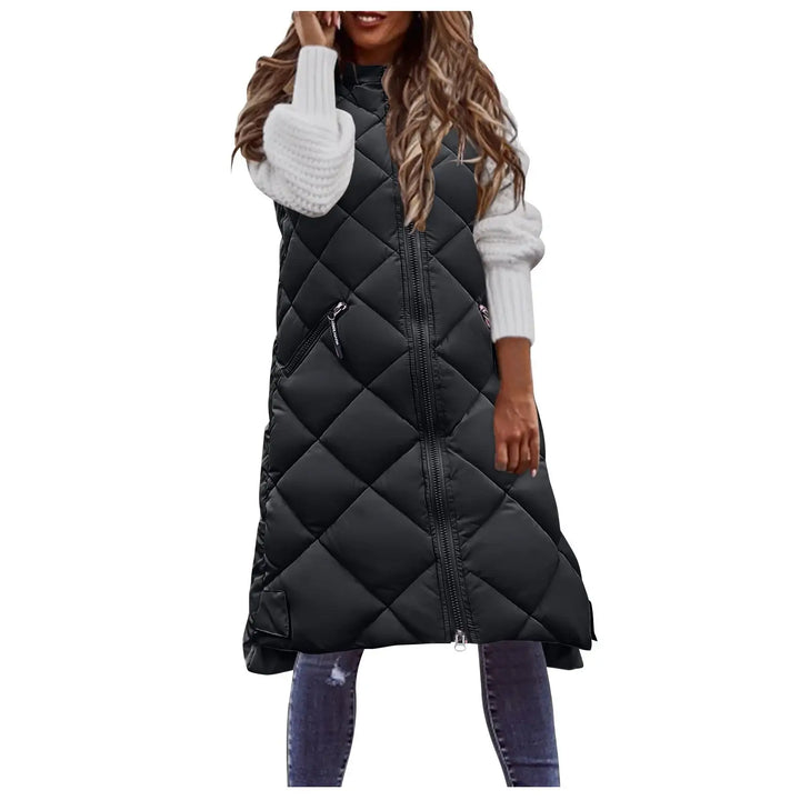 Schwarze Steppweste mit Reißverschluss, schwarze Damenmode bei IsabellBoutique030