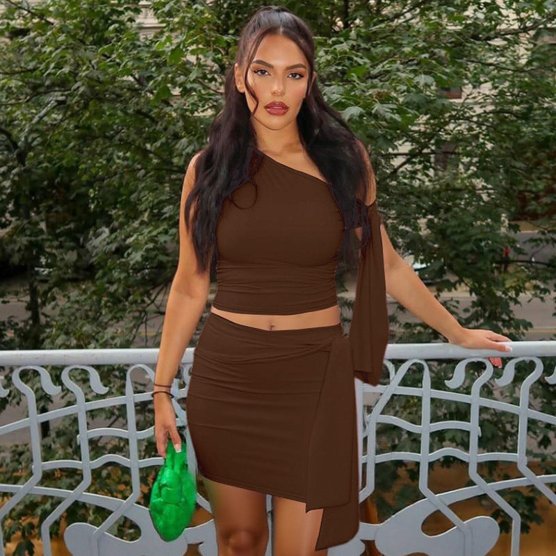 Damenmode Anzug mit diagonalem Kragen und Schnürung, schmale Passform