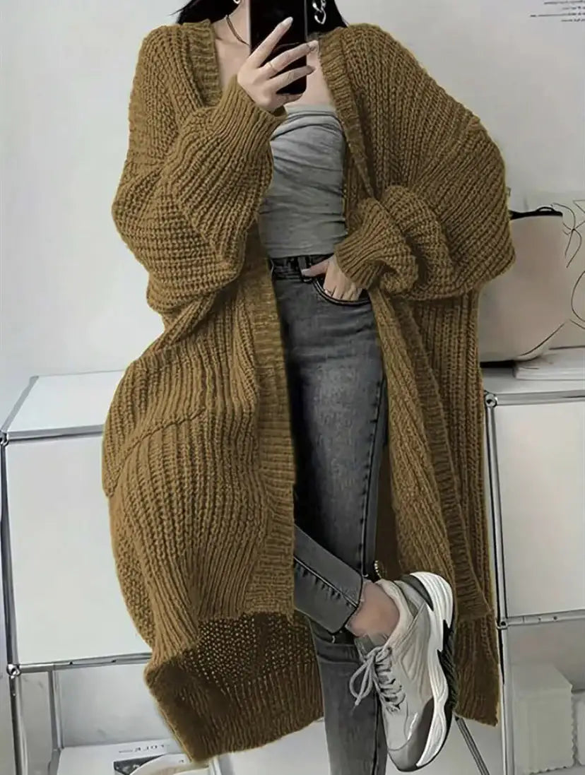 Langer Damen-Strickcardigan für Herbst und Winter – locker geschnitten, vielseitig kombinierbar, mit langen Ärmeln - Damenmode online kaufen | Isabell Boutique