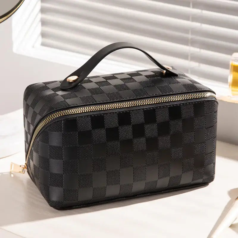 Karierte Damen Kosmetiktasche mit Großem Fassungsvermögen – Tragbar - Damenmode online kaufen | Isabell Boutique