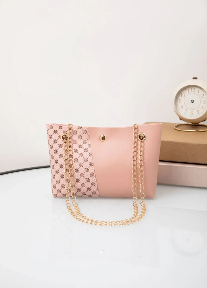 Rosa Handtasche mit Kette und Muster IsabellBoutique030