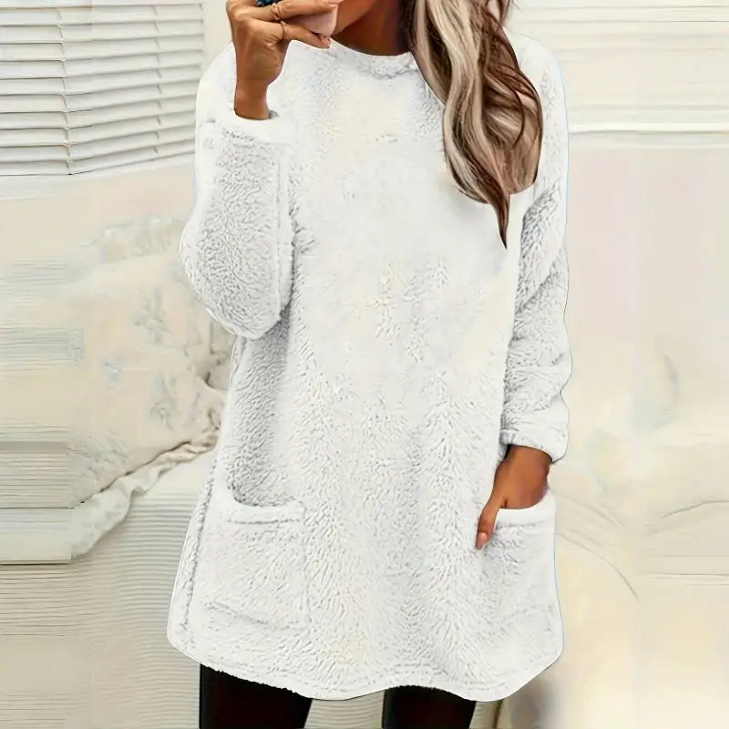 Damen Langarm Plüsch Hoodie T-Shirt mit Taschen - Damenmode online kaufen | Isabell Boutique