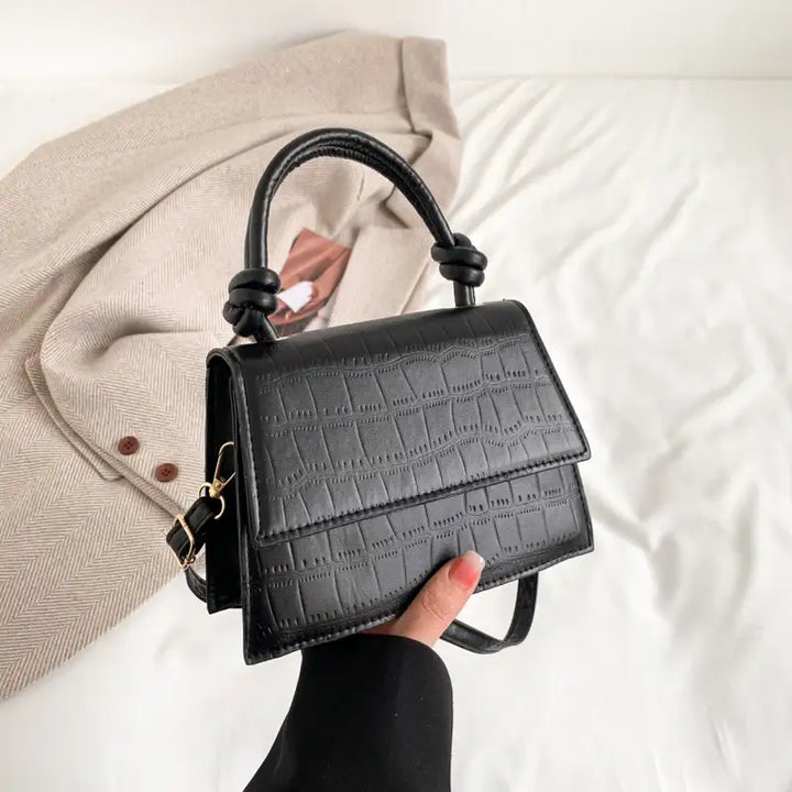 Schwarze Handtasche in Kroko-Optik, elegant, IsabellBoutique030