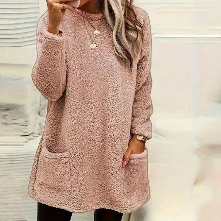 Damen Langarm Plüsch Hoodie T-Shirt mit Taschen - Damenmode online kaufen | Isabell Boutique