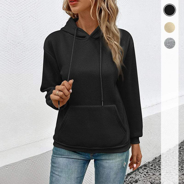 Grenzüberschreitender Langarm Hoodie in Unifarbe - Damenmode online kaufen | Isabell Boutique