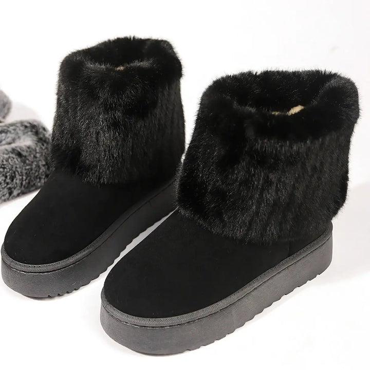 Herbst- und Winter-Freizeitstiefel mit dicker Sohle, runder Spitze und warmem Futter (Felloptik) - Damenmode online kaufen | Isabell Boutique