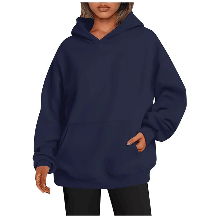 Damen Hoodie mit Taschen – Modisches Einfarbiges Oversize Sweatshirt mit Kapuze - Damenmode online kaufen | Isabell Boutique
