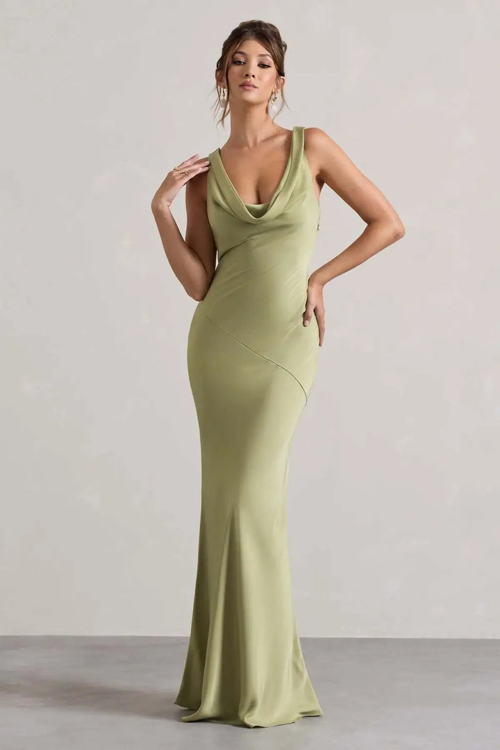 Elegantes, rückenfreies Premium-Satin-Kleid in Slim-Fit mit Meerjungfrau-Schnitt - Damenmode online kaufen | Isabell Boutique
