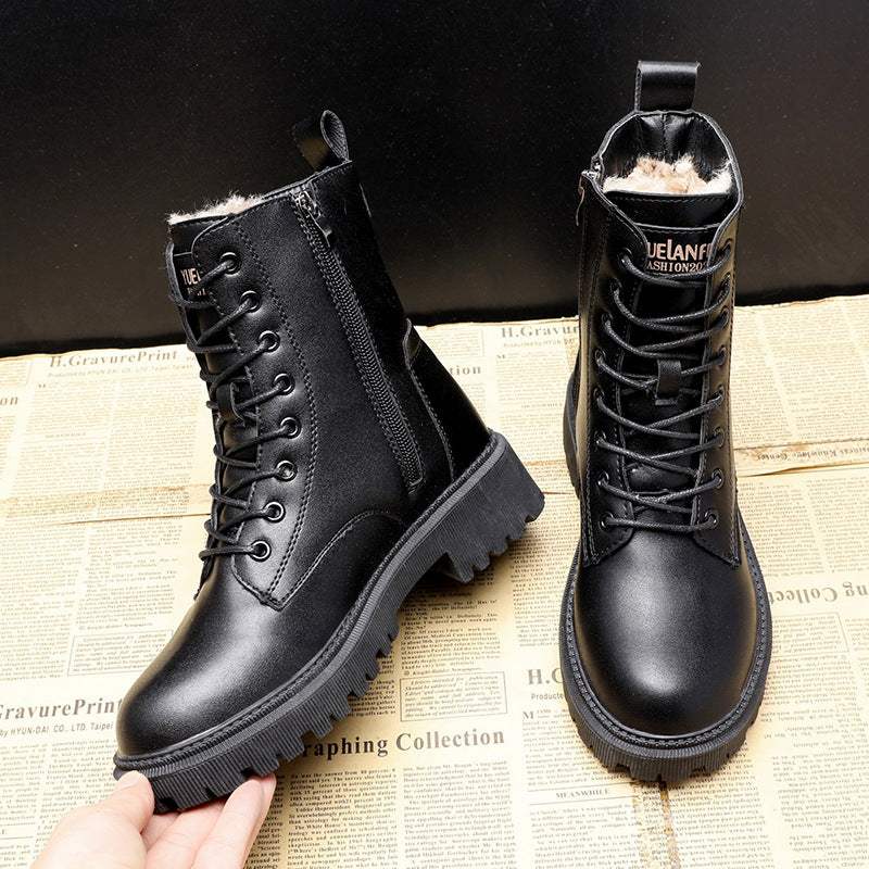 Schwarze Damen Schnürstiefel mit Reißverschluss, warm gefüttert, IsabellBoutique030