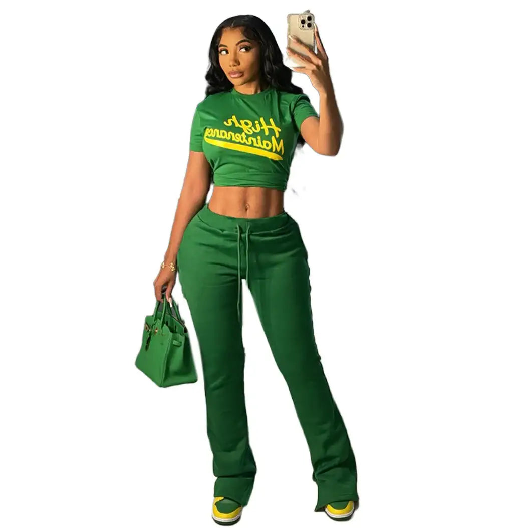Lässiger Digitaldruck Slim-Fit Bauchfreier Damen-Hosenanzug - Damenmode online kaufen | Isabell Boutique