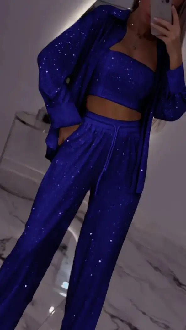 Loose Sequins Jacket Tube Top Three-piece Suit - Damenmode online kaufen | Isabell Boutique
