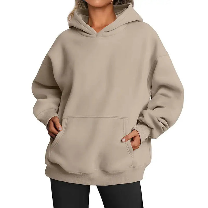 Damen Hoodie mit Taschen – Modisches Einfarbiges Oversize Sweatshirt mit Kapuze - Damenmode online kaufen | Isabell Boutique