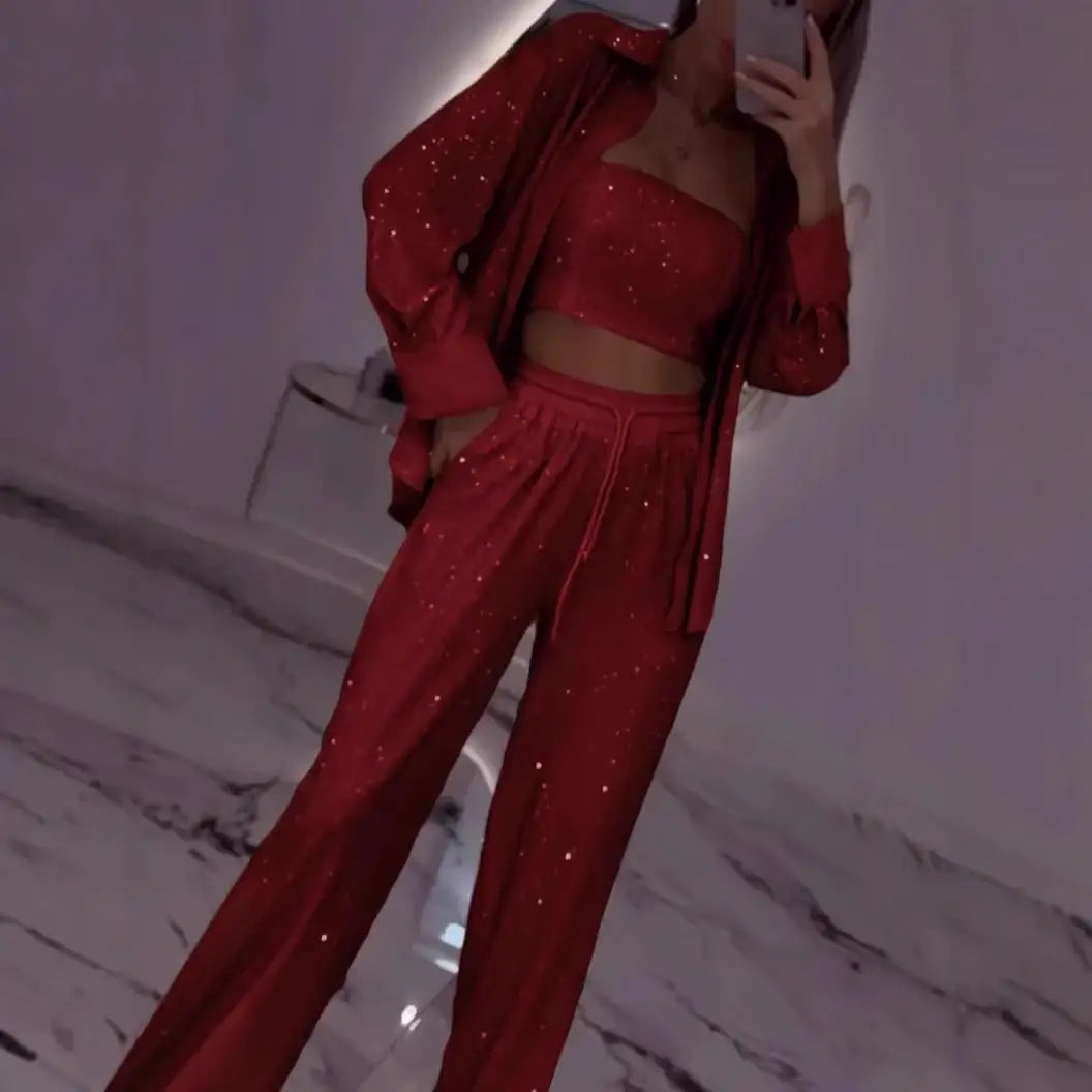 Loose Sequins Jacket Tube Top Three-piece Suit - Damenmode online kaufen | Isabell Boutique