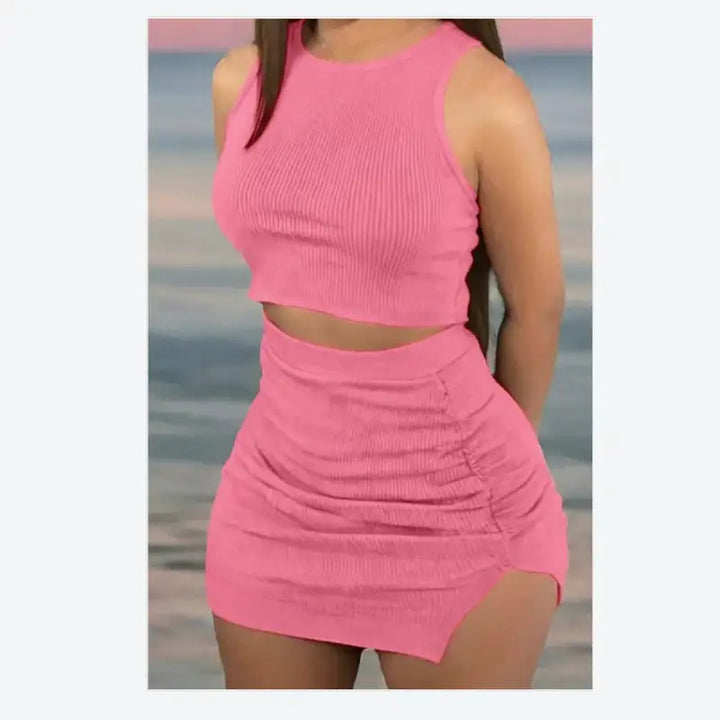 Geripptes Crop Top mit Figurbetontem Rock – Damen Set - Damenmode online kaufen | Isabell Boutique