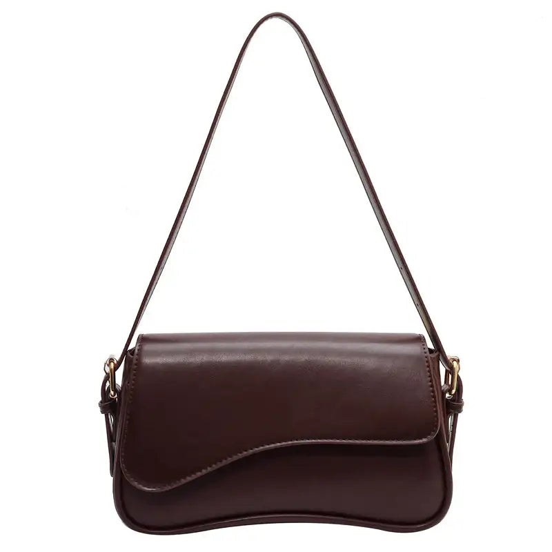 Dunkelbraune Schultertasche mit wellenförmiger Klappe, Damenmode bei IsabellBoutique030