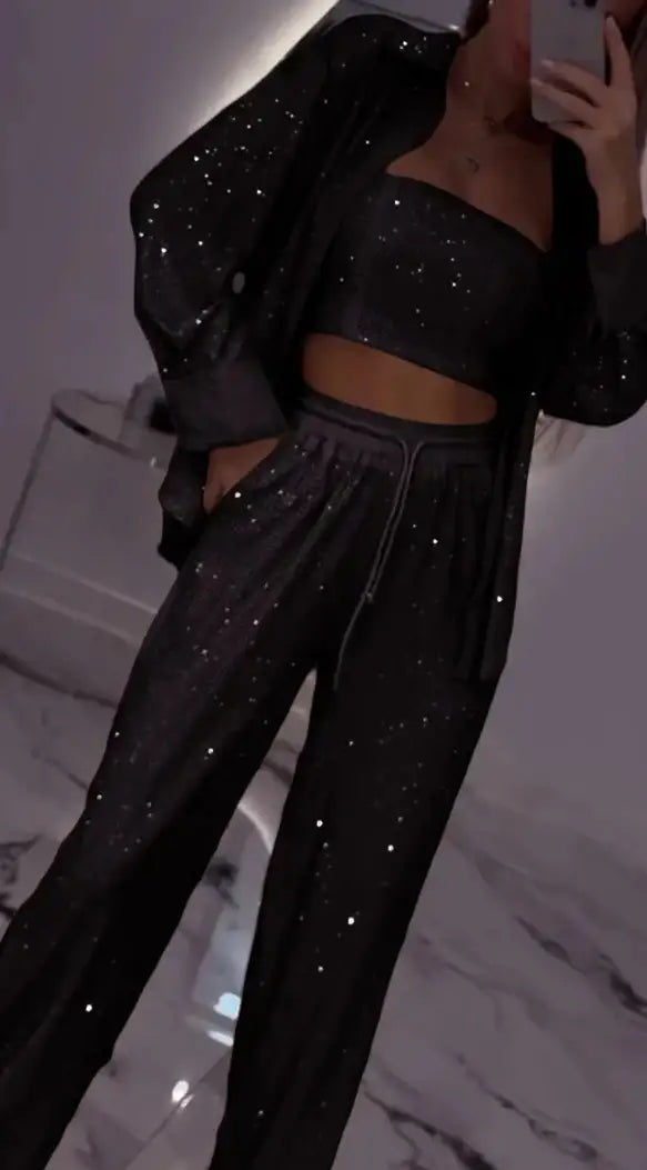 Loose Sequins Jacket Tube Top Three-piece Suit - Damenmode online kaufen | Isabell Boutique