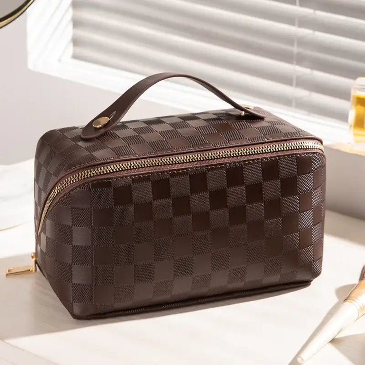 Karierte Damen Kosmetiktasche mit Großem Fassungsvermögen – Tragbar - Damenmode online kaufen | Isabell Boutique