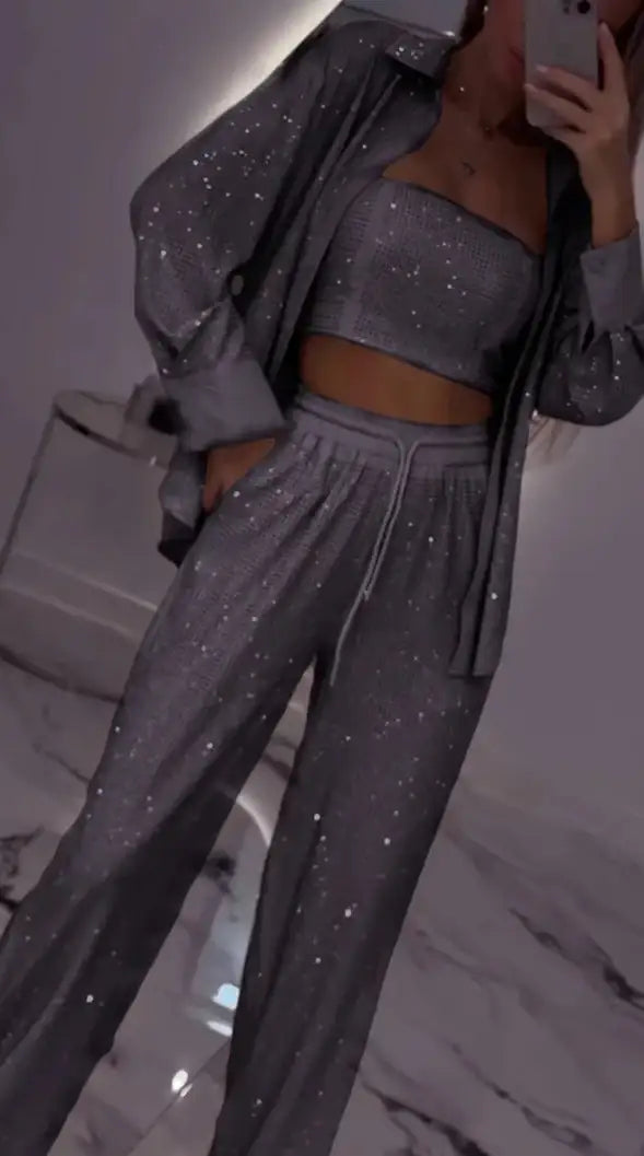 Loose Sequins Jacket Tube Top Three-piece Suit - Damenmode online kaufen | Isabell Boutique