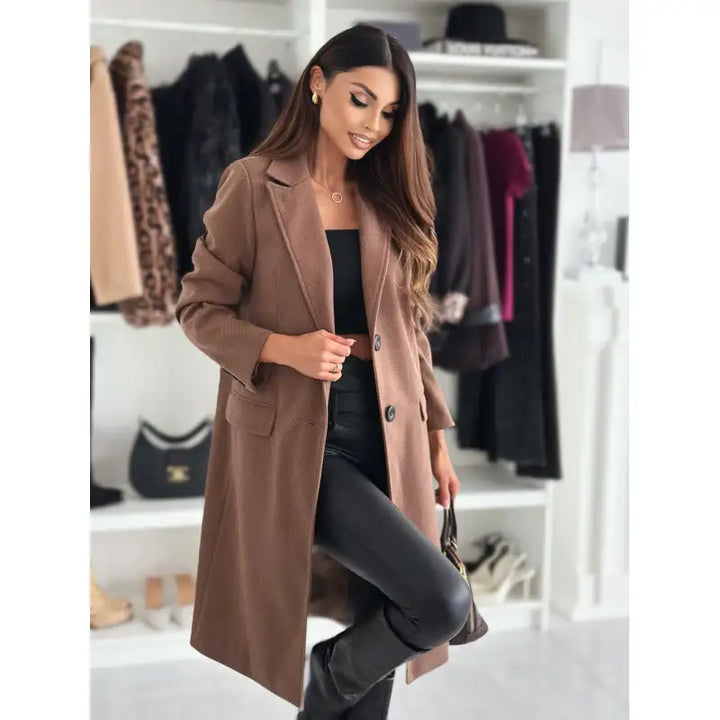 Brauner Mantel, elegante Damenmode, stilvoll, IsabellBoutique030