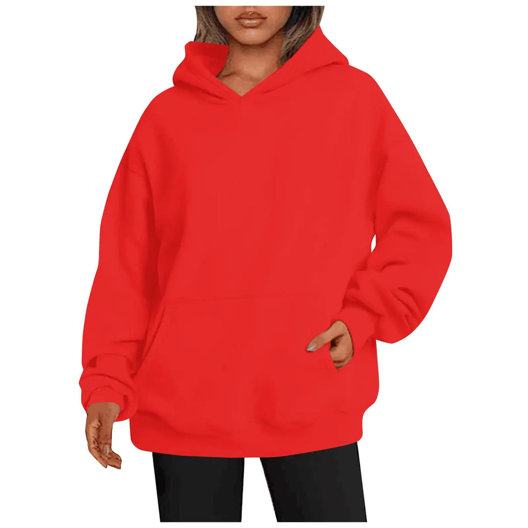 Damen Hoodie mit Taschen – Modisches Einfarbiges Oversize Sweatshirt mit Kapuze - Damenmode online kaufen | Isabell Boutique