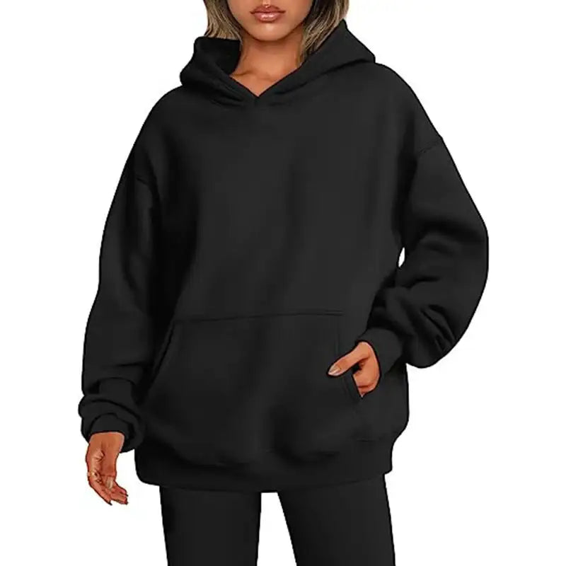 Damen Hoodie mit Taschen – Modisches Einfarbiges Oversize Sweatshirt mit Kapuze - Damenmode online kaufen | Isabell Boutique