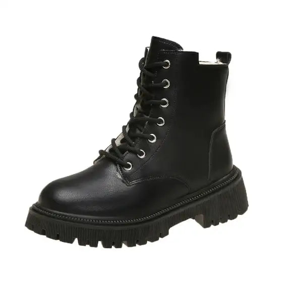 Schwarze Damen Schnürstiefel mit Profilsohle, modisch, IsabellBoutique030